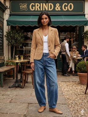 Petite Street Women's Corduroy Tan Classic Business Career Minimalist Blazer